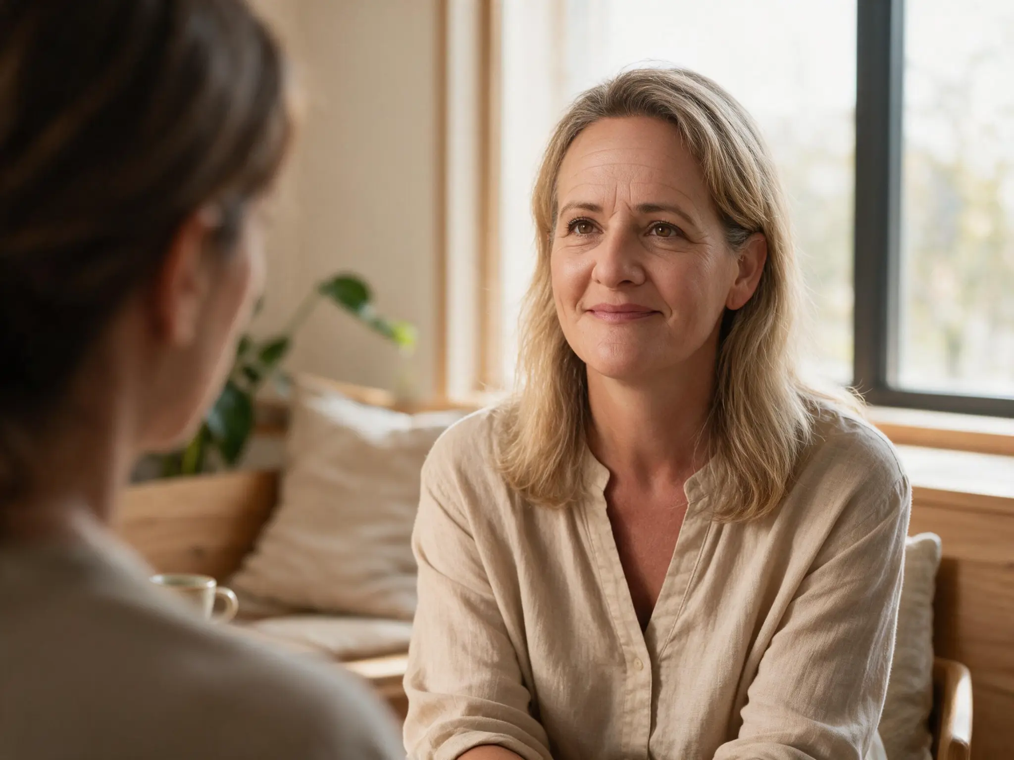 Nicole Haller im persönlichen Gespräch mit einer Frau